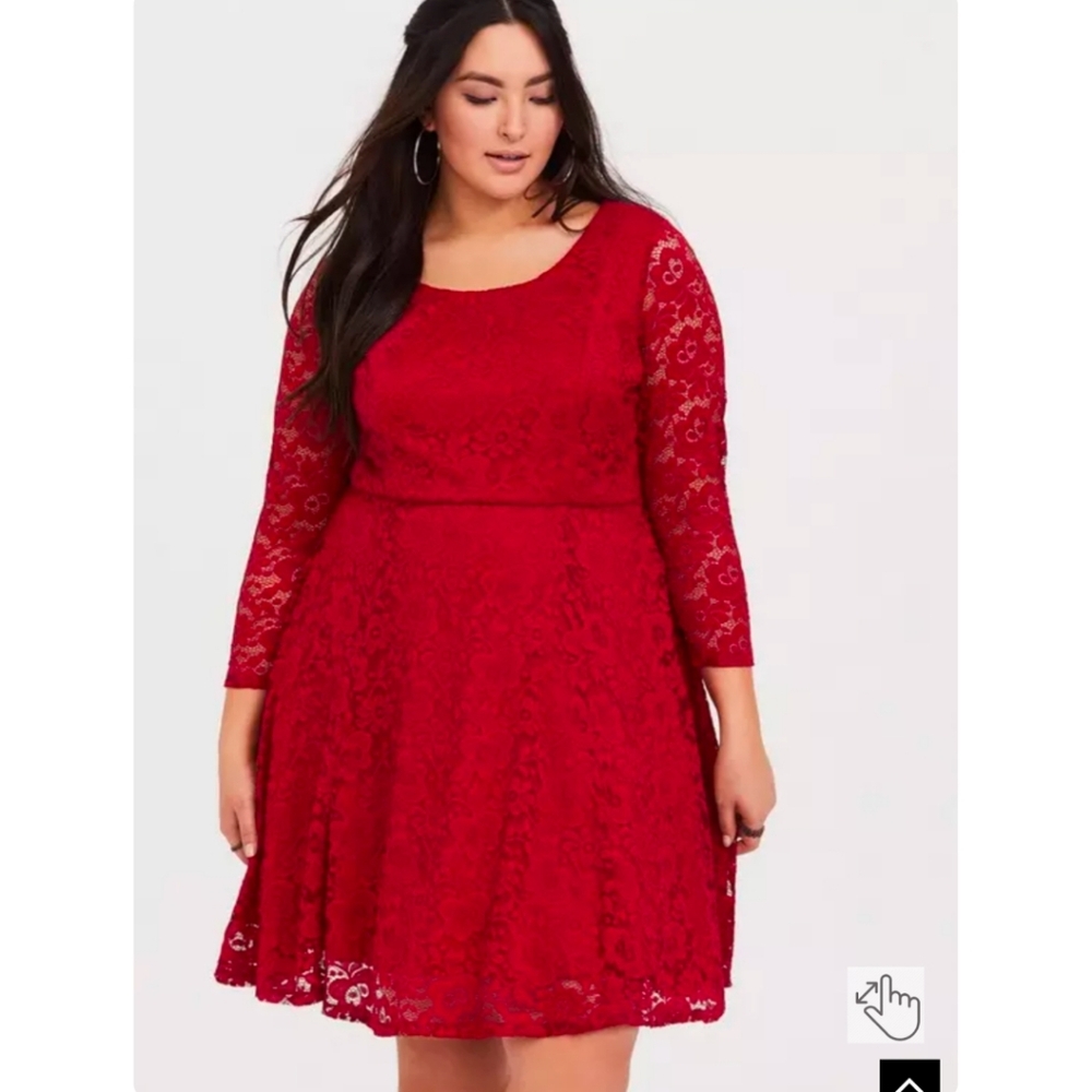Torrid Red Lace Long Sleeve Skater Dress